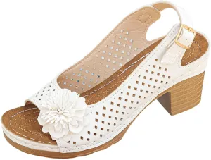 Block Heel Sandals For Women,Women's Heeled Sandals 2025 Summer Open Toe Ankle Buckle Strap Chunky Womens High Heels Fish Mouth Flowers Casual Hollow Out Non Slip Platform Fashion Shoes
