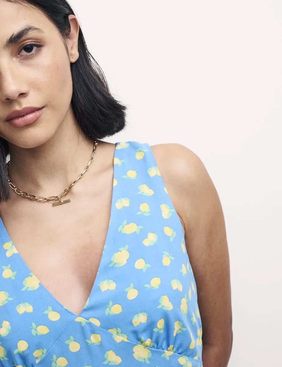 Blue Sicilian Lemon Print Harriet Mini Dress