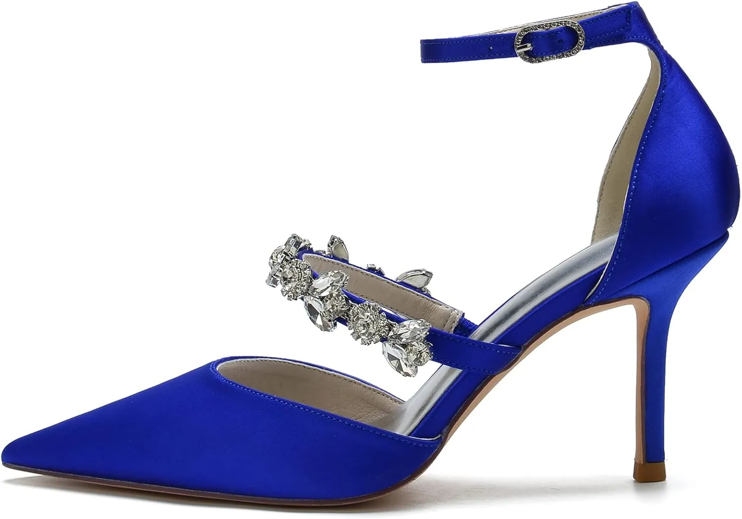 Bride Shoes for Wedding Women's Ankle Strap Silk Pointed-Toe High Heel Shoes Comfortable Mid Heels Pumps Evening Party Shoes 8.5Cm