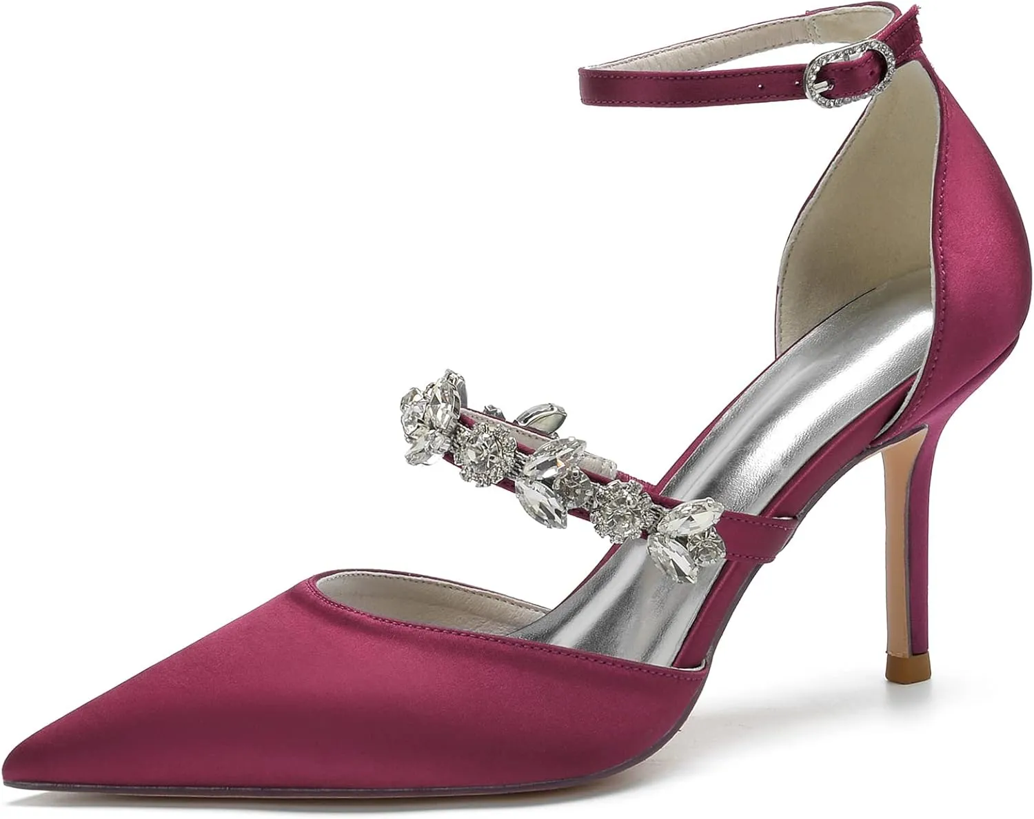 Bride Shoes for Wedding Women's Ankle Strap Silk Pointed-Toe High Heel Shoes Comfortable Mid Heels Pumps Evening Party Shoes 8.5Cm