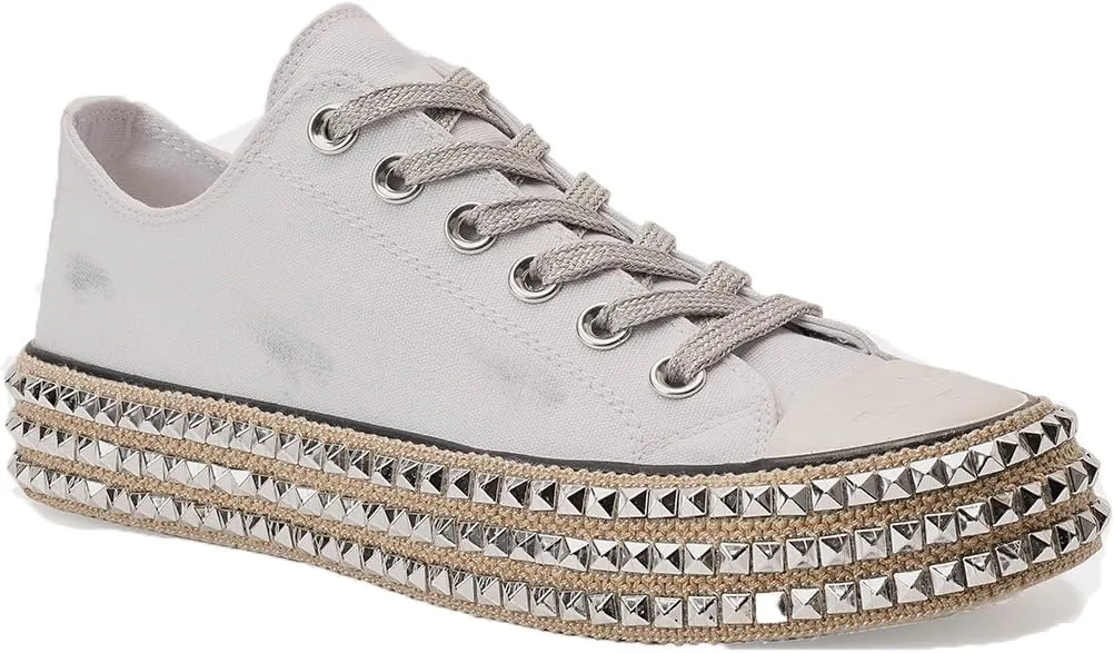 Canvas Sneakers Studded Rhinestone Side Shoes Lace Up Fashion Shoes Casual Platform Ankle Boots for Women Girls