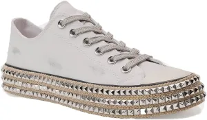 Canvas Sneakers Studded Rhinestone Side Shoes Lace Up Fashion Shoes Casual Platform Ankle Boots for Women Girls