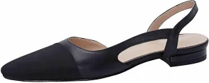Cap Toe Sandals Leather for Women, Two Tone Closed Toed Slingback Slip On Low Heel Flats