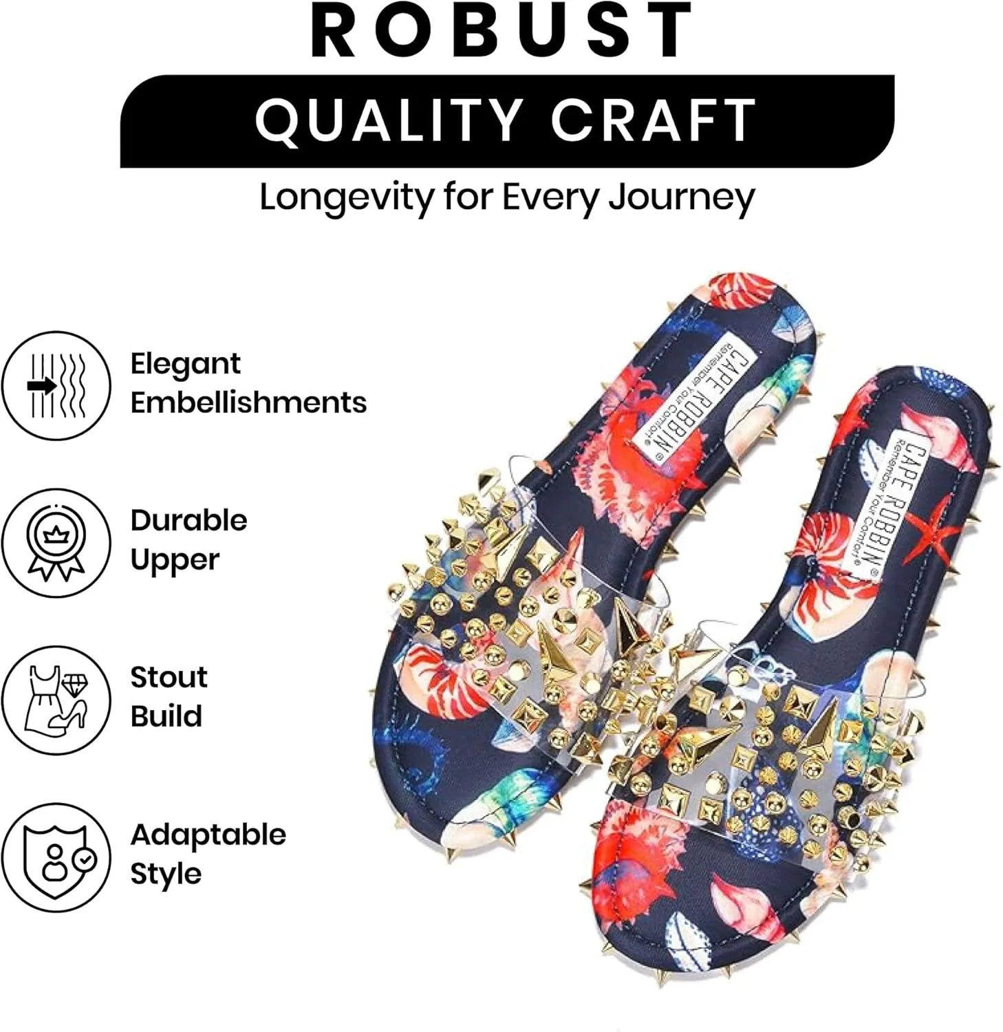 Cape Robbin Tonie Spike and Stud Adorned Flat Sandals (Tonie)