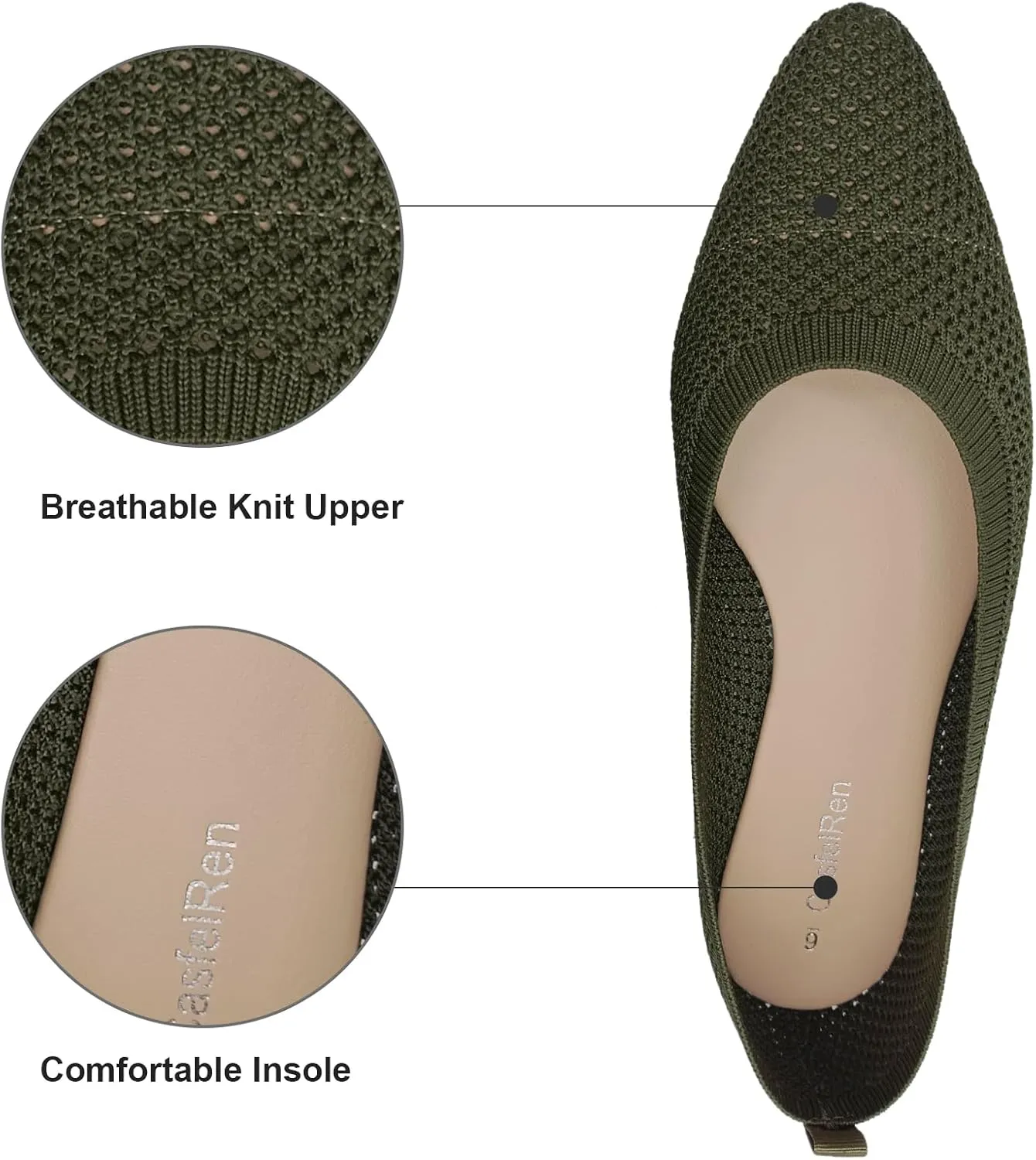 CasfelRen Women's Classic Ballet Flats, Pointed Toe Comfortable Dress Shoes Flats, Soft Knit Slip On Flats Shoes for Women