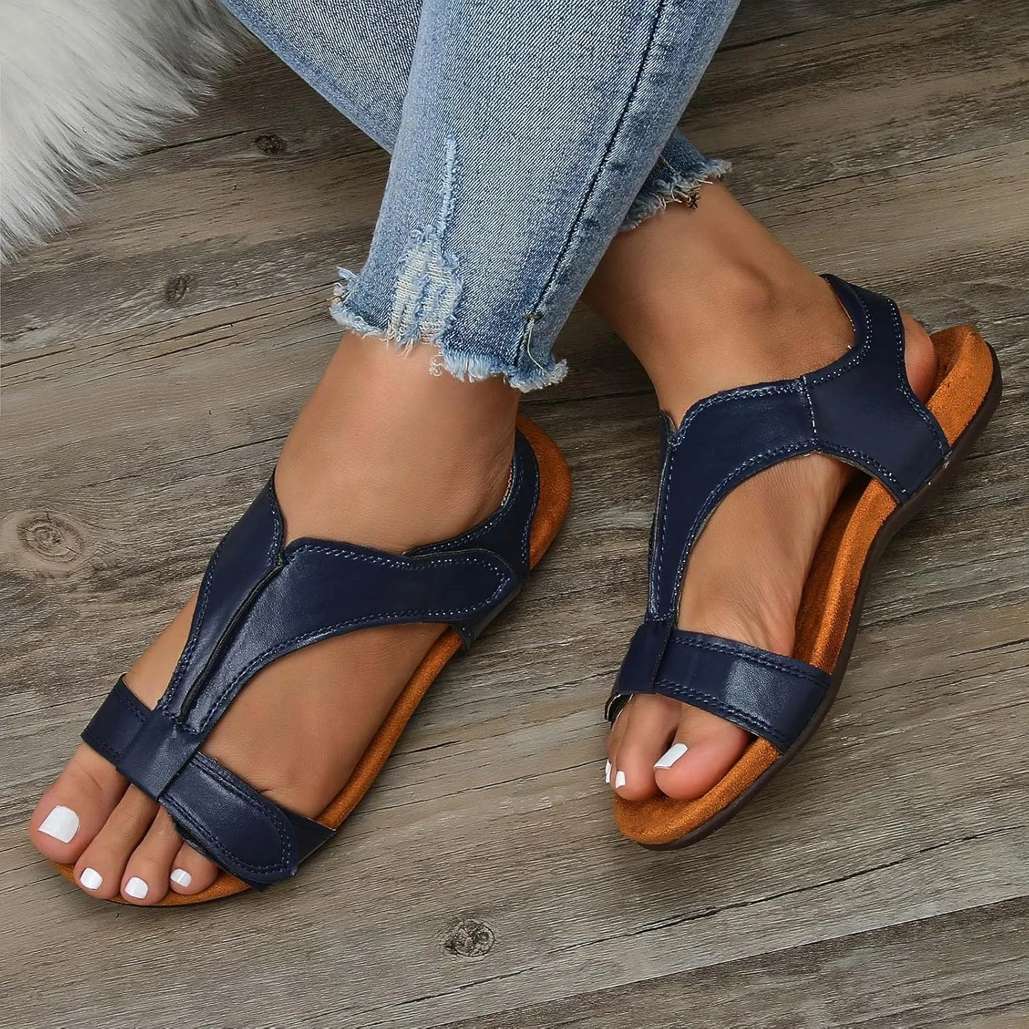 Cathalem Women's Comfy Orthotic Sandals 2024 Flat Arch Massage Casual Beach Sandals Womens Arch Support Flat Sandals