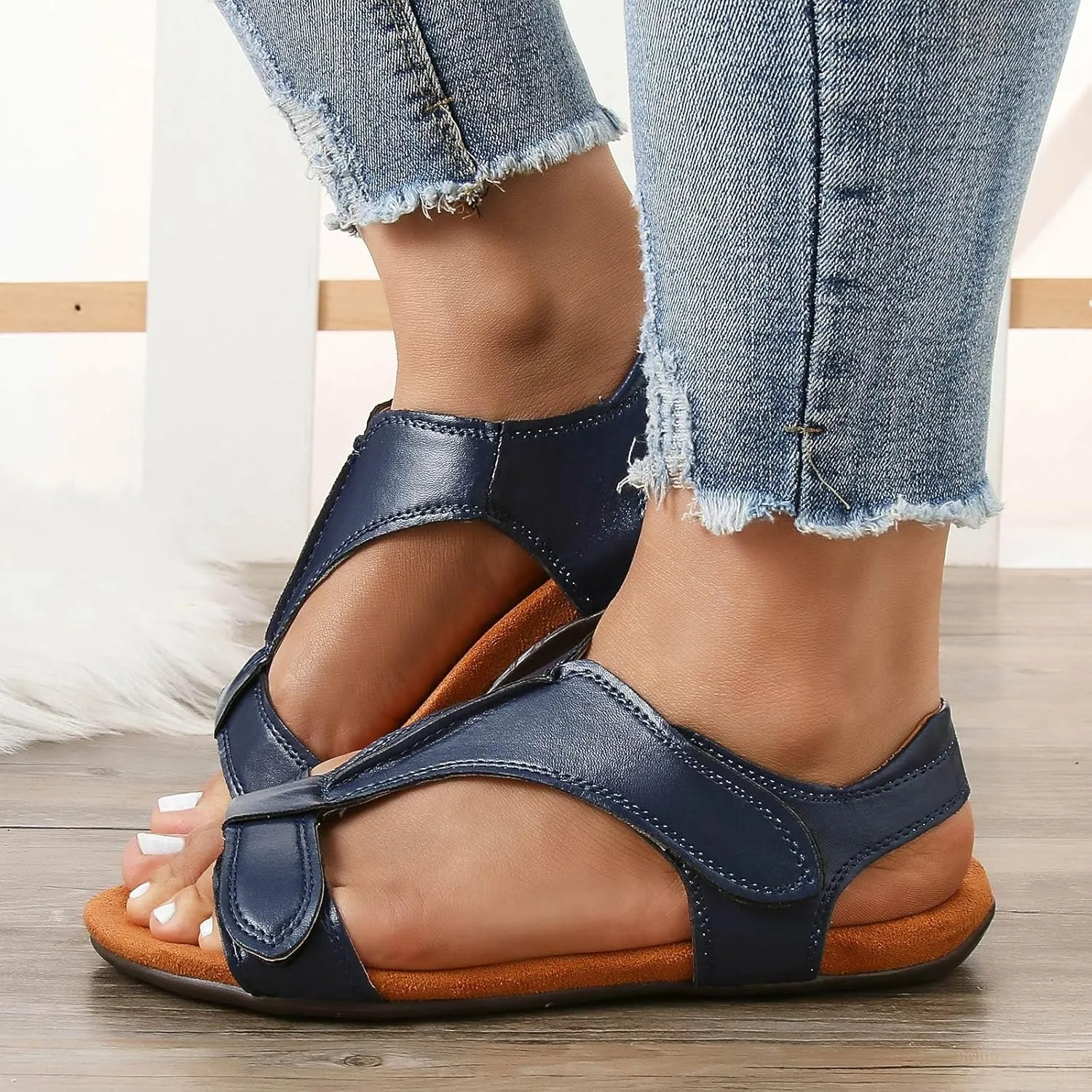 Cathalem Women's Comfy Orthotic Sandals 2024 Flat Arch Massage Casual Beach Sandals Womens Arch Support Flat Sandals