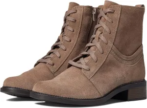Clarks Womens Maye Step Zipper Leather Combat & Lace-Up Boots