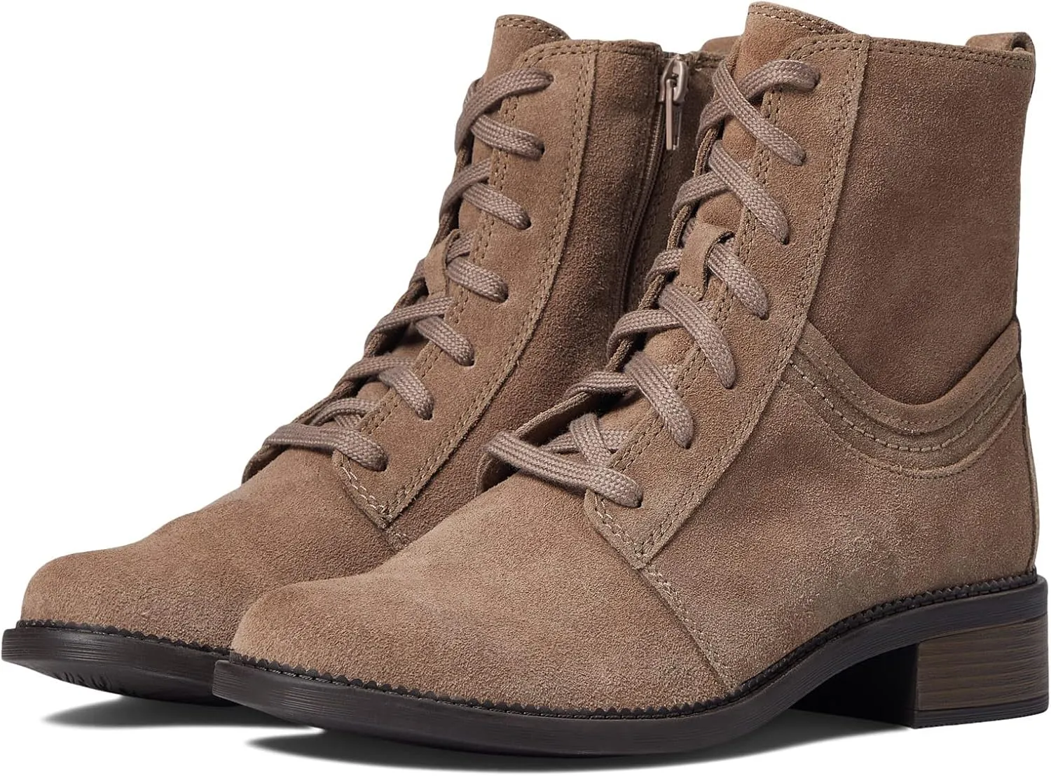 Clarks Womens Maye Step Zipper Leather Combat & Lace-Up Boots