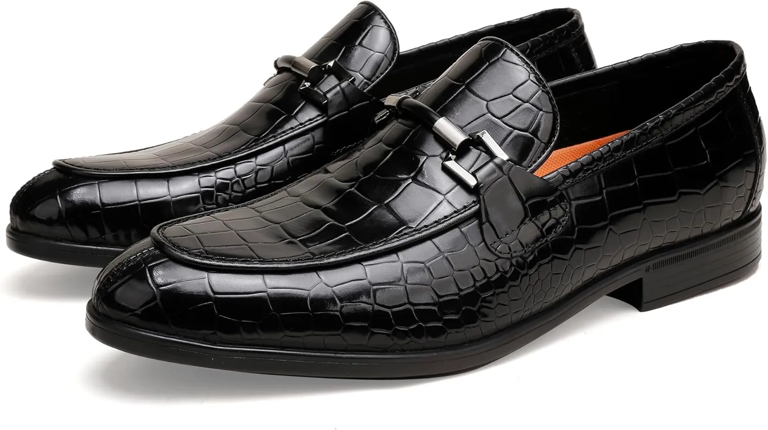Classic Leather Dress Shoe for Mens, Fashion Crocodile Printed Penny Loafers with Metal Buckle Business Wedding Formal Shoes Slip On Loafers for Mens