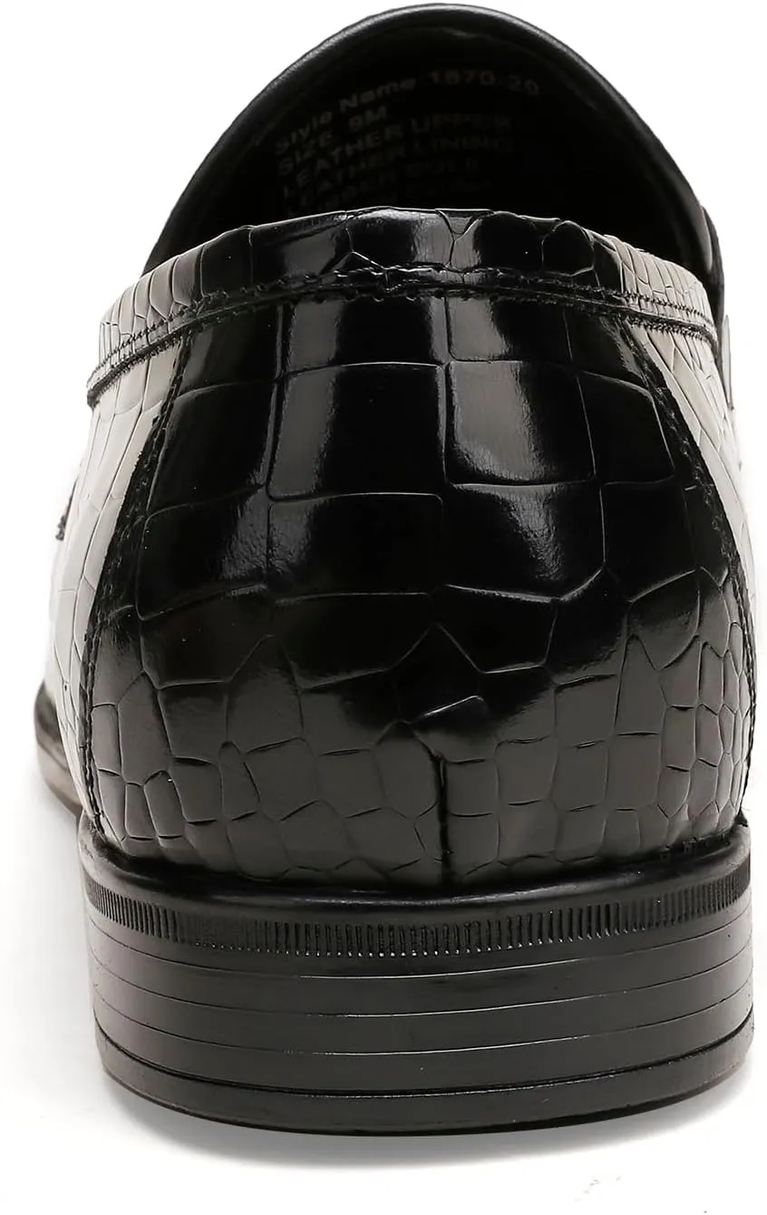 Classic Leather Dress Shoe for Mens, Fashion Crocodile Printed Penny Loafers with Metal Buckle Business Wedding Formal Shoes Slip On Loafers for Mens