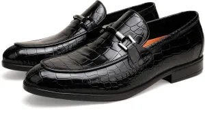 Classic Leather Dress Shoe for Mens, Fashion Crocodile Printed Penny Loafers with Metal Buckle Business Wedding Formal Shoes Slip On Loafers for Mens