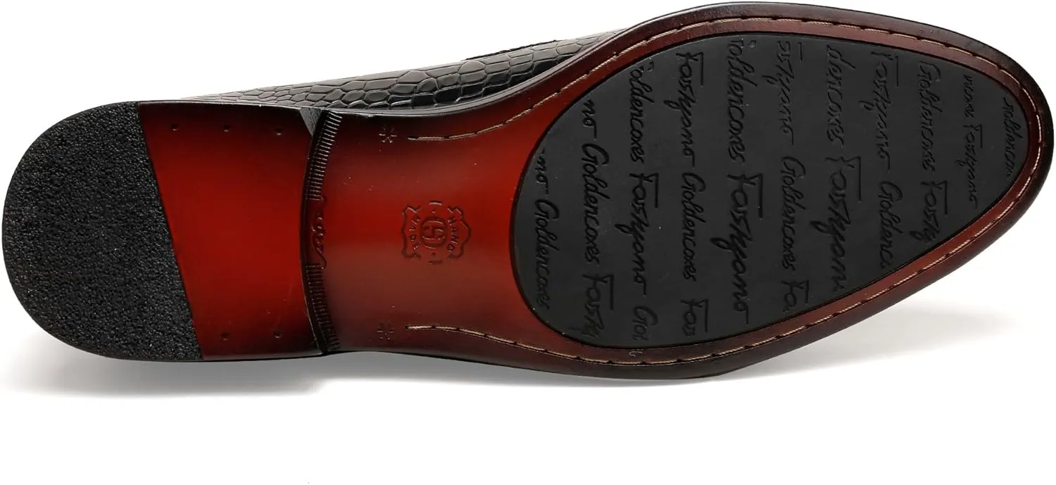 Classic Leather Dress Shoe for Mens, Fashion Crocodile Printed Penny Loafers with Metal Buckle Business Wedding Formal Shoes Slip On Loafers for Mens
