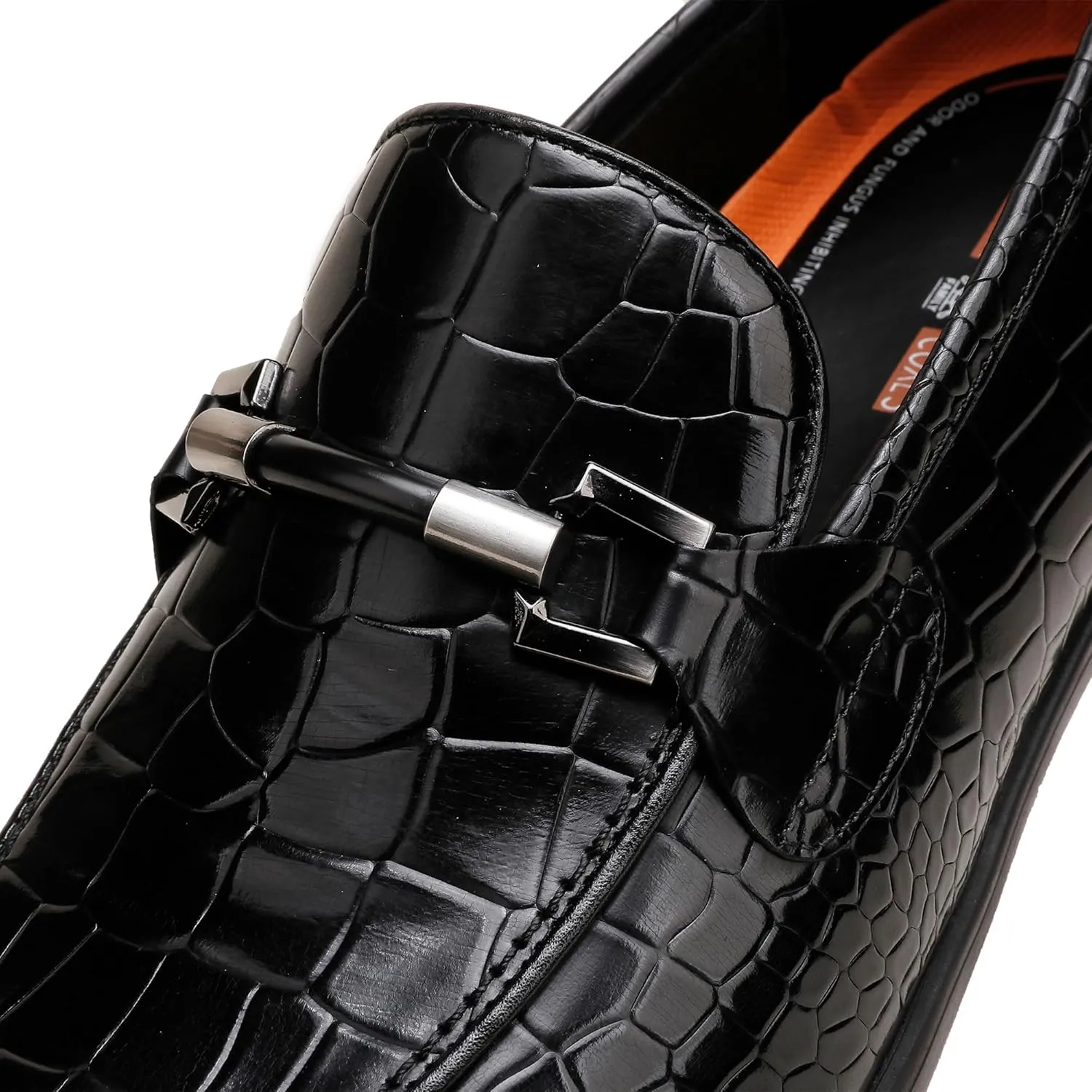 Classic Leather Dress Shoe for Mens, Fashion Crocodile Printed Penny Loafers with Metal Buckle Business Wedding Formal Shoes Slip On Loafers for Mens