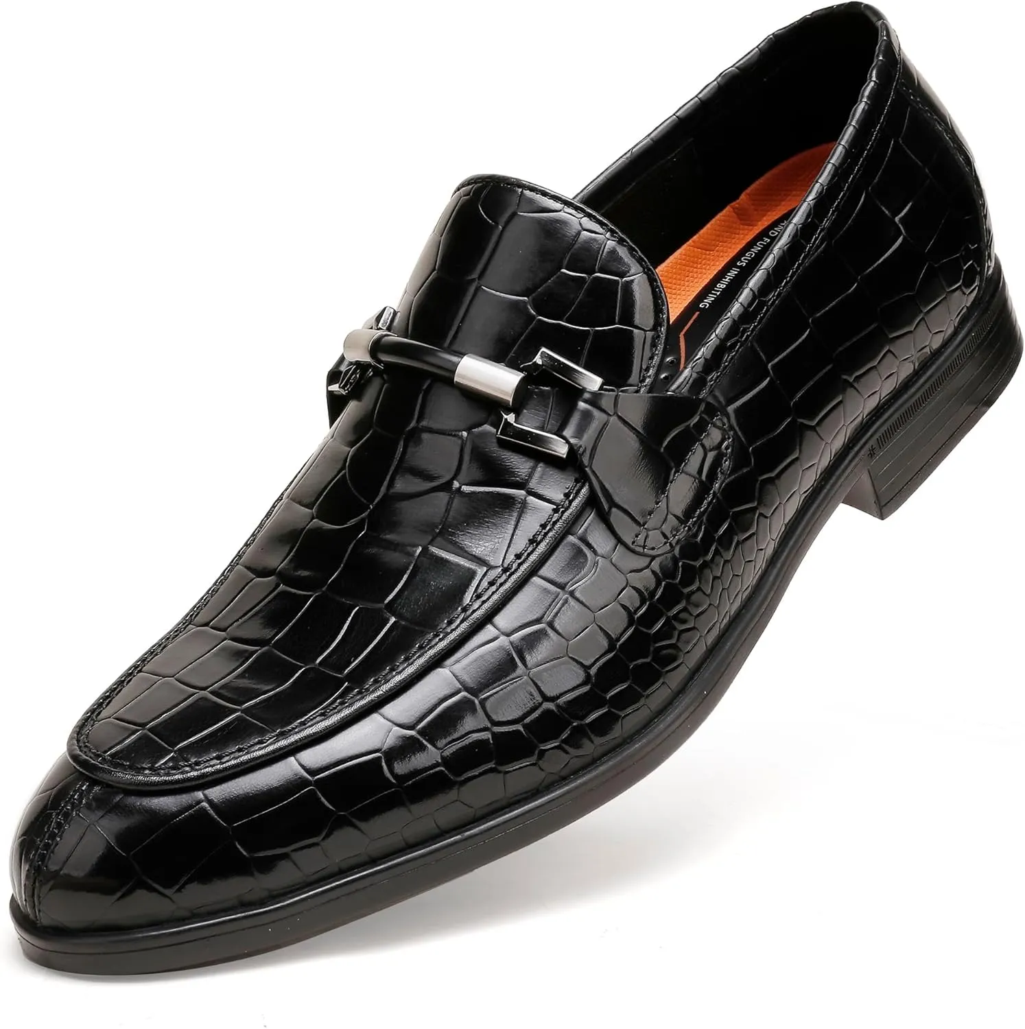 Classic Leather Dress Shoe for Mens, Fashion Crocodile Printed Penny Loafers with Metal Buckle Business Wedding Formal Shoes Slip On Loafers for Mens