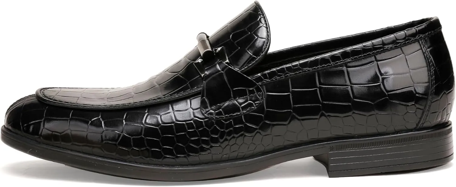 Classic Leather Dress Shoe for Mens, Fashion Crocodile Printed Penny Loafers with Metal Buckle Business Wedding Formal Shoes Slip On Loafers for Mens