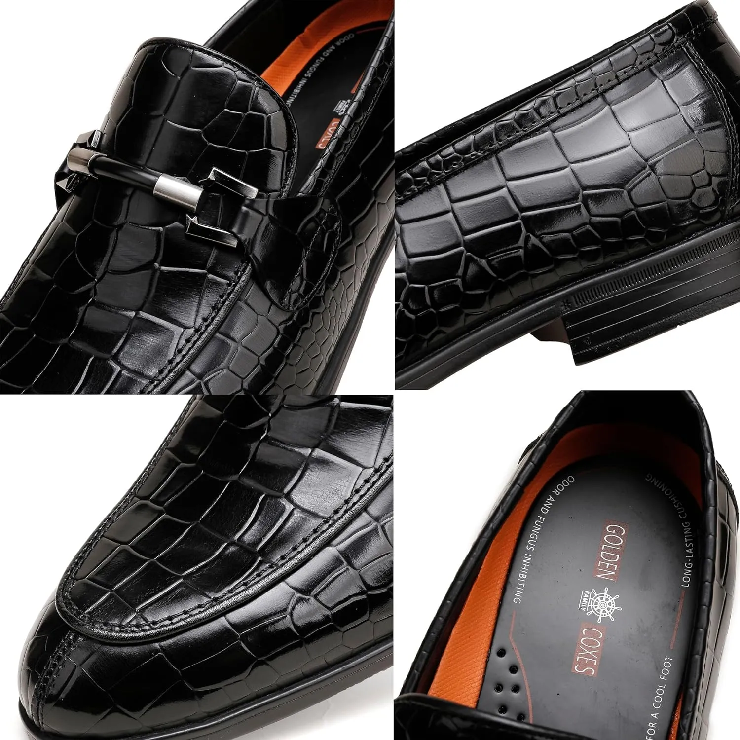 Classic Leather Dress Shoe for Mens, Fashion Crocodile Printed Penny Loafers with Metal Buckle Business Wedding Formal Shoes Slip On Loafers for Mens