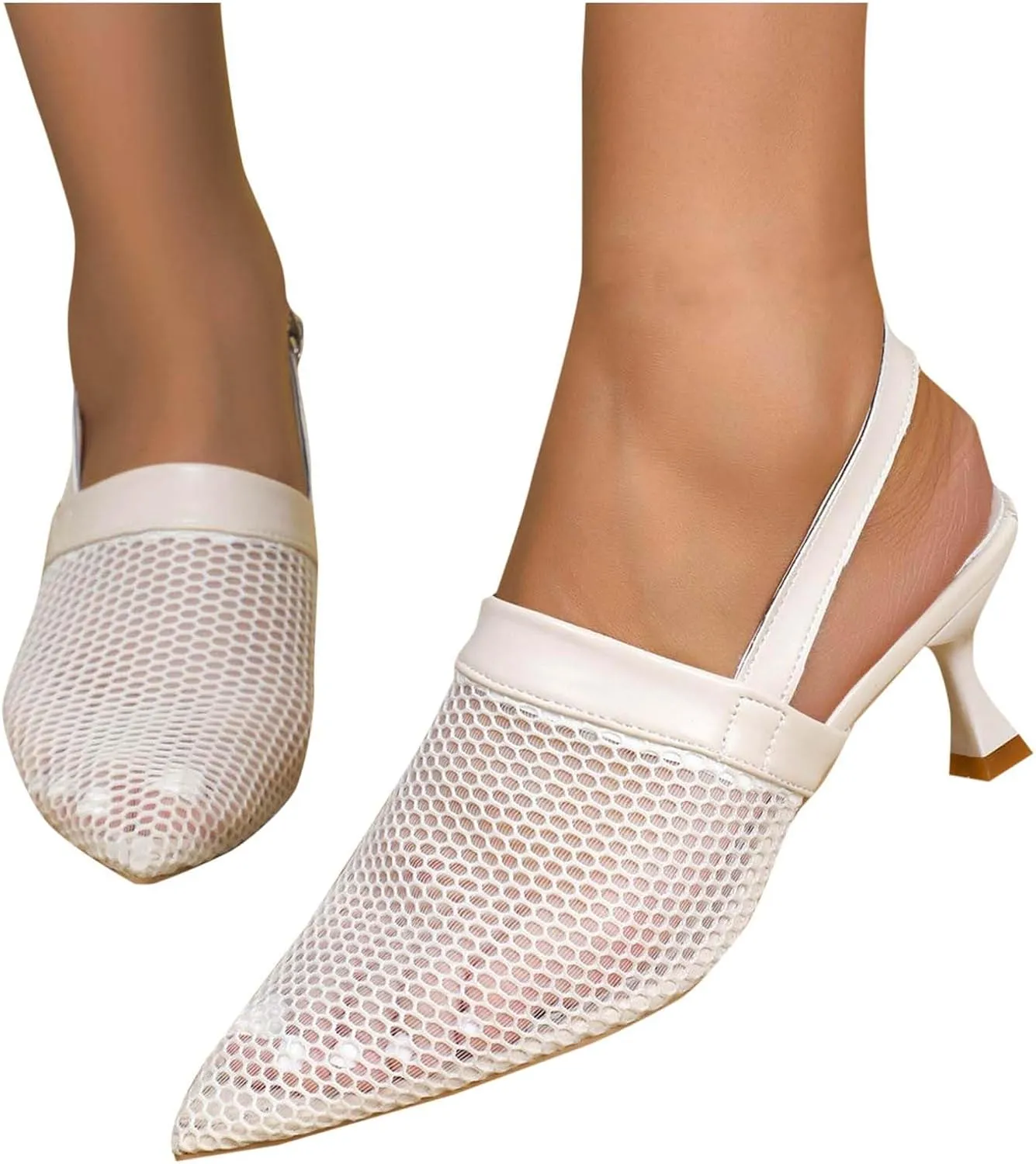 Closed Toe Ankle Strap Heels Women Pumps Pointed Toe Heeled Sandals Hollow Out Breathable Slides Adjustable Buckle