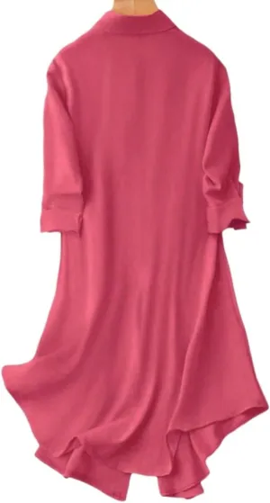 Color Roll-Up Sleeve Single-Breasted Casual Shirt Dress