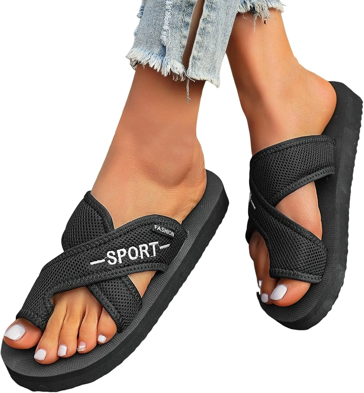 Comfortable Slide Sandals Spring And Summer Flat Soled Fashionable Casual Open Toe Beach Mesh Sandals For Women Large