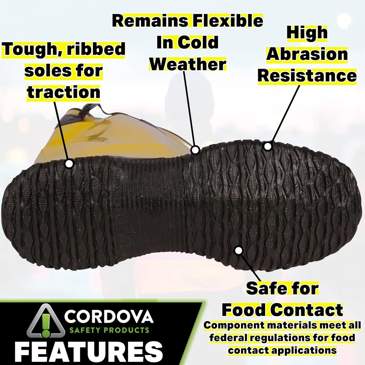 Cordova BYS17 Hi-Vis Cotton-Lined Rubber Slush Boots, 17-Inch Length, Ozone Resistant, Adjustable Top Strap, Size 14