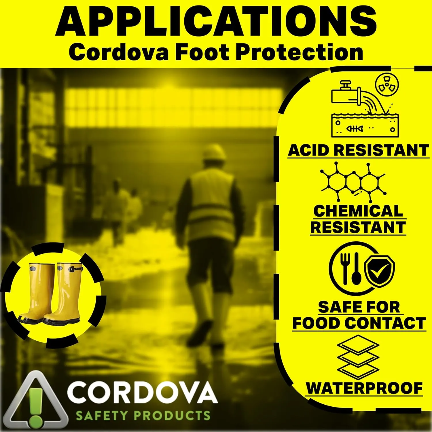 Cordova BYS17 Hi-Vis Cotton-Lined Rubber Slush Boots, 17-Inch Length, Ozone Resistant, Adjustable Top Strap, Size 14