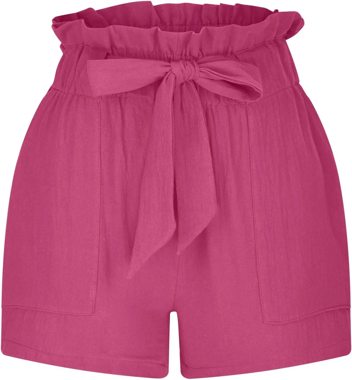 Cotton Linen Shorts for Women Summer 2024 Casual Tie Waist Wide Leg Lounge Shorts Beach Vacation Paperbag Shorts
