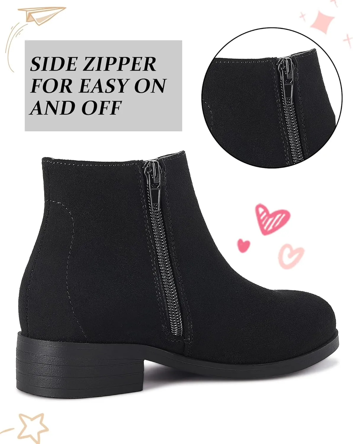 Coutgo Girls V Cutout Ankle Boots Chunky Low Heels Zipper Dress Booties for Toddler/Little/Big Kid