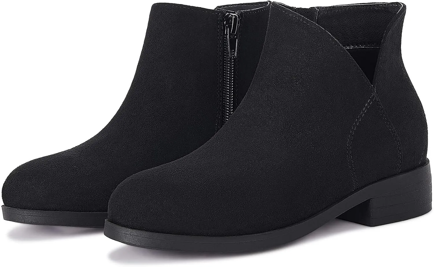Coutgo Girls V Cutout Ankle Boots Chunky Low Heels Zipper Dress Booties for Toddler/Little/Big Kid