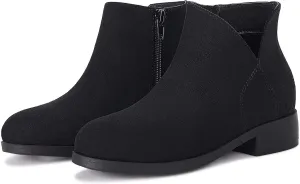Coutgo Girls V Cutout Ankle Boots Chunky Low Heels Zipper Dress Booties for Toddler/Little/Big Kid