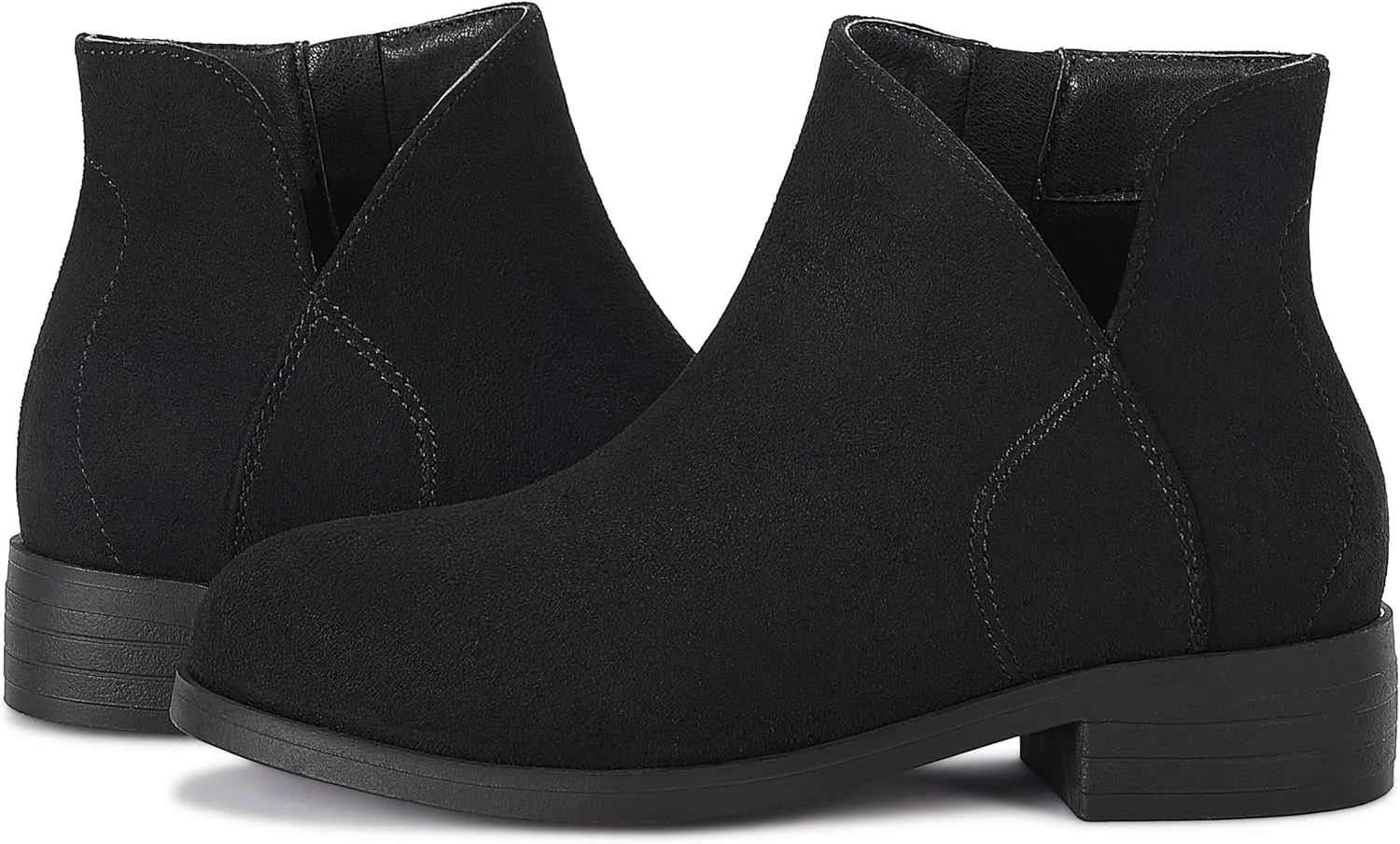Coutgo Girls V Cutout Ankle Boots Chunky Low Heels Zipper Dress Booties for Toddler/Little/Big Kid