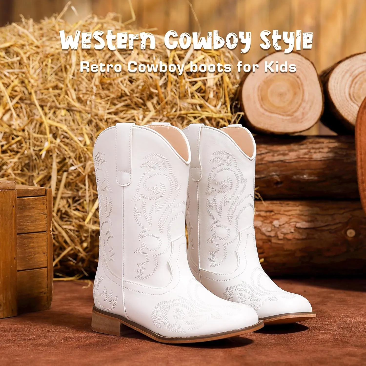 Cowboy Boots for Girls Boys Kids Cowgirl Riding Boots Square Toe Western Embroidery Mid-Calf Birthday Party Toddler Big Kid