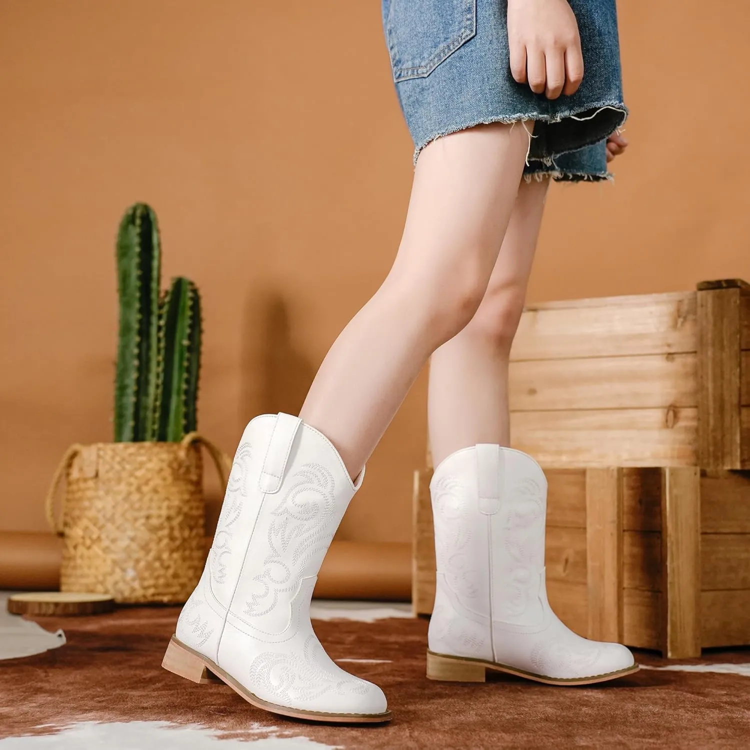 Cowboy Boots for Girls Boys Kids Cowgirl Riding Boots Square Toe Western Embroidery Mid-Calf Birthday Party Toddler Big Kid