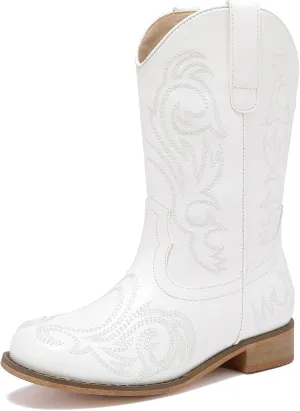 Cowboy Boots for Girls Boys Kids Cowgirl Riding Boots Square Toe Western Embroidery Mid-Calf Birthday Party Toddler Big Kid