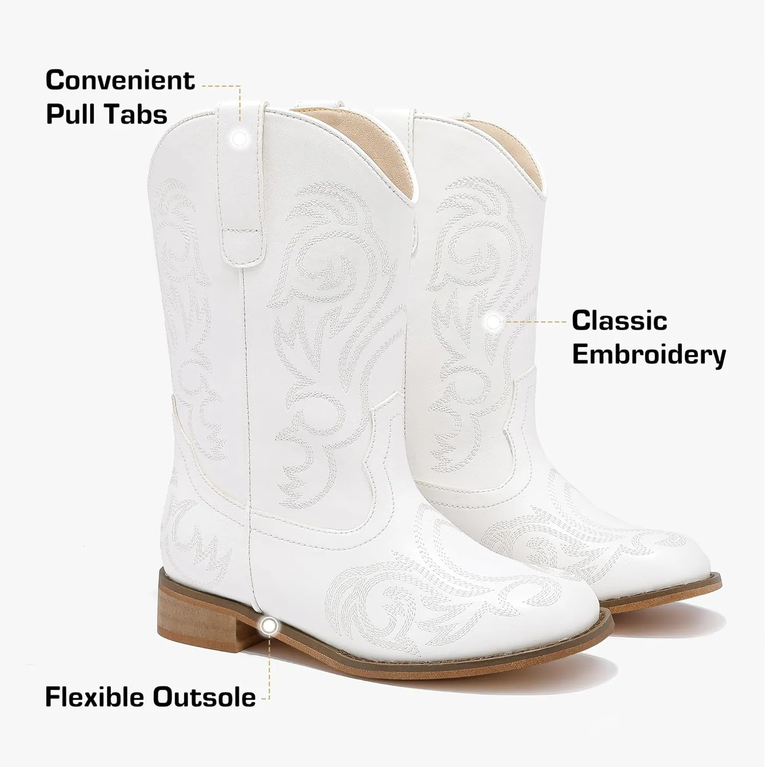 Cowboy Boots for Girls Boys Kids Cowgirl Riding Boots Square Toe Western Embroidery Mid-Calf Birthday Party Toddler Big Kid