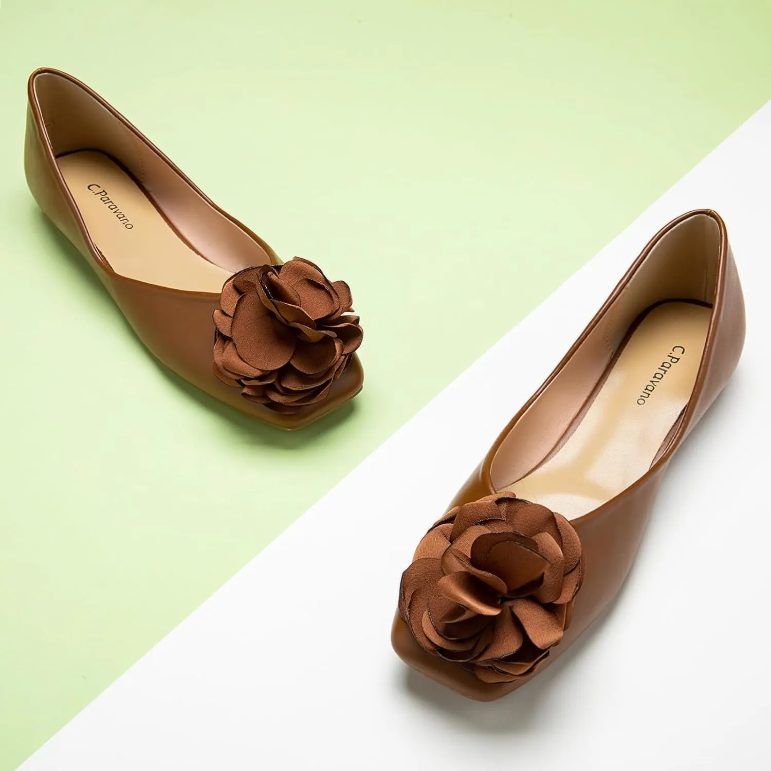 C.Paravano Ballet Flats for Women | Womens Flats Shoes | Square Toe Flats| Women's Flats | Slip On Dress Shoes | Flower Shoes