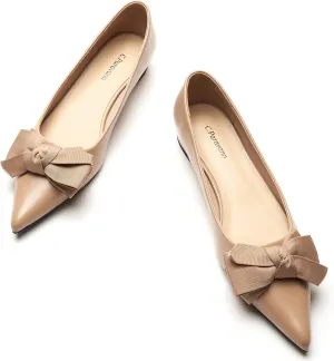 C.Paravano Pointy Bow Flats Women's Flats Ballet Shoes for Women（Camel,Size 7.5