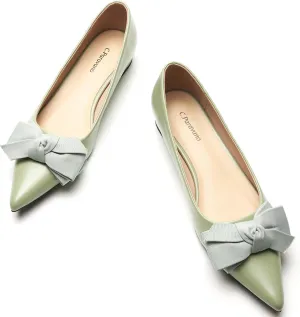 C.Paravano Pointy Bow Flats Women's Flats Ballet Shoes for Women（Light Green,Size 6.5