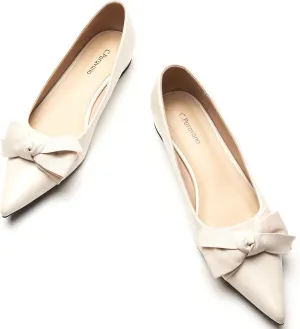 C.Paravano Pointy Bow Flats Women's Flats Ballet Shoes for Women（White,Size 10