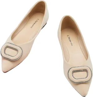 C.Paravano Women's Flats Pointed Toe Flats for Women Designer Ballet Flats Leather Flats Shoes for Women Dressy Casual Work Office Party Shoes
