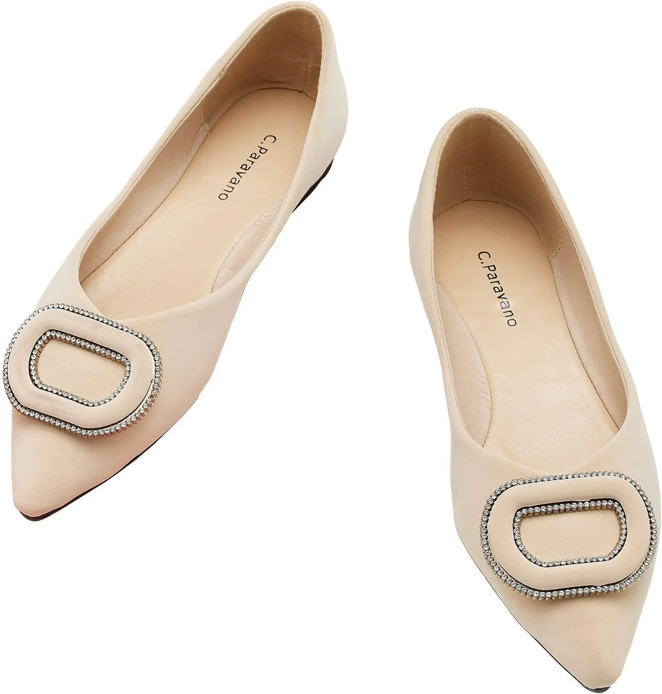 C.Paravano Women's Flats Pointed Toe Flats for Women Designer Ballet Flats Leather Flats Shoes for Women Dressy Casual Work Office Party Shoes
