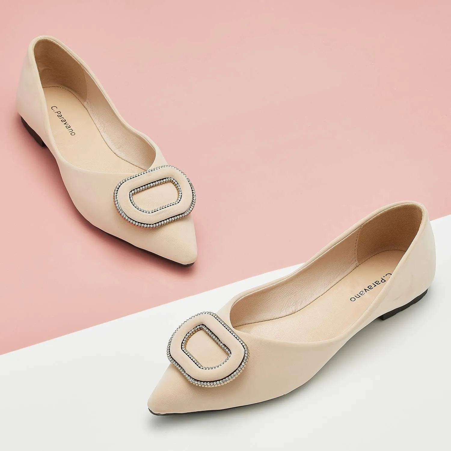 C.Paravano Women's Flats Pointed Toe Flats for Women Designer Ballet Flats Leather Flats Shoes for Women Dressy Casual Work Office Party Shoes