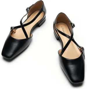C.Paravano Women's Flats Square Toe Cross-Strap Sandals Stylish Comfortable Dress Shoes for Casual Wear, Work, Travel & Social Events
