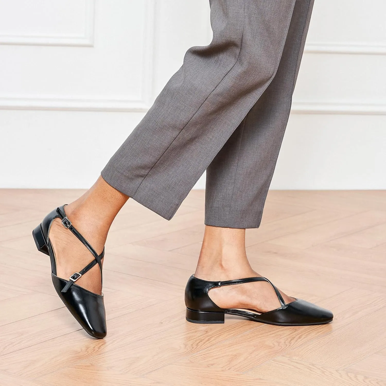 C.Paravano Women's Flats Square Toe Cross-Strap Sandals Stylish Comfortable Dress Shoes for Casual Wear, Work, Travel & Social Events