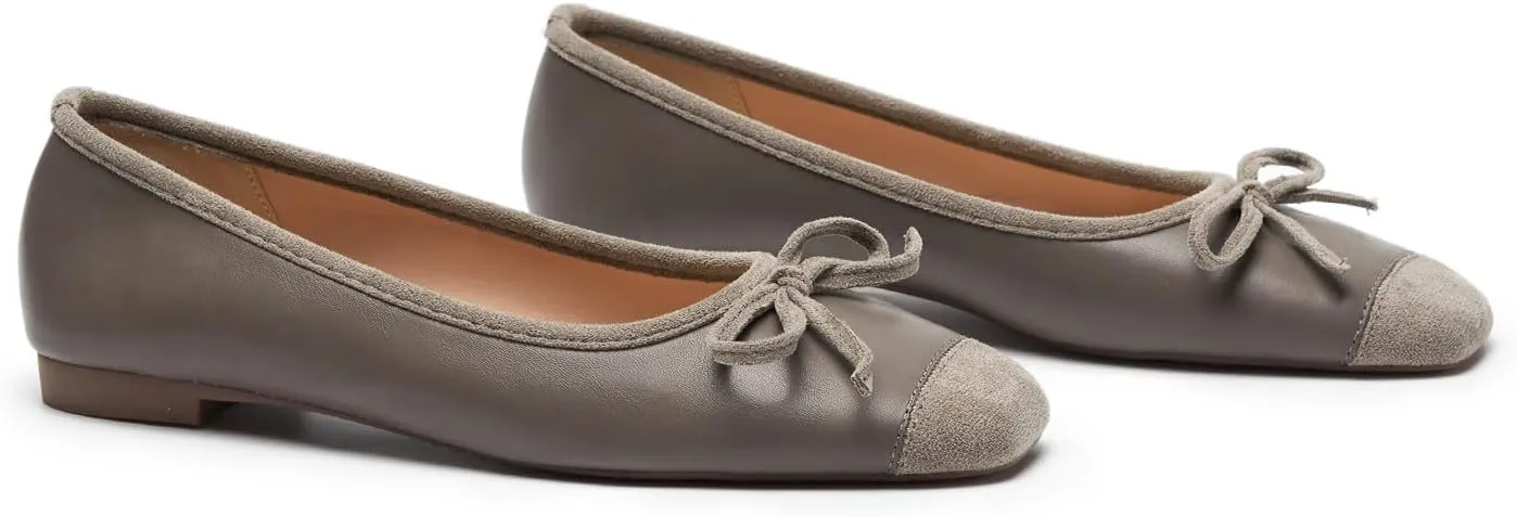 C.Paravano Women's Flats with Bowknot | Casual Slip On Dress Shoes | Comfortable Square Toe Shoes | Women Ballet Flats for Wedding Work Office Business