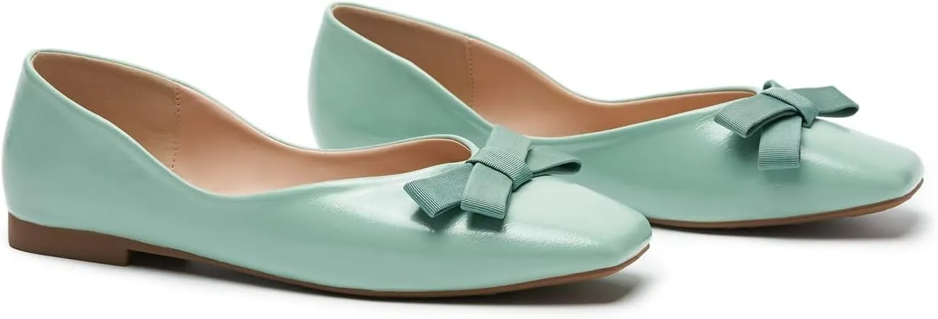 C.Paravano Women's Flats with Bowknot | Comfortable Square Toe Ballet Flats | Casual Slip On Flat Shoes | Women Dress Shoes for Walking Wedding Work Office