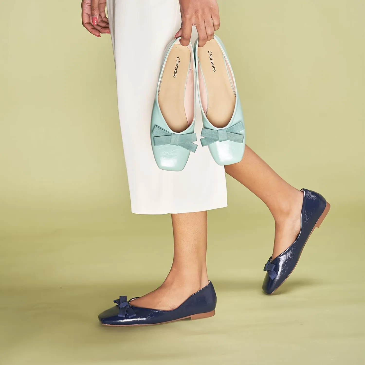 C.Paravano Women's Flats with Bowknot | Comfortable Square Toe Ballet Flats | Casual Slip On Flat Shoes | Women Dress Shoes for Walking Wedding Work Office
