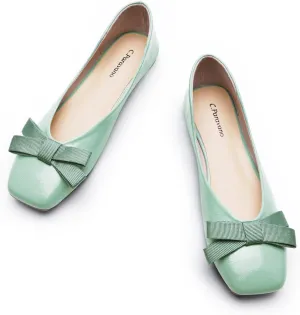 C.Paravano Women's Flats with Bowknot | Comfortable Square Toe Ballet Flats | Casual Slip On Flat Shoes | Women Dress Shoes for Walking Wedding Work Office