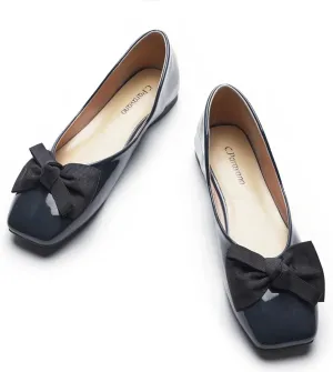 C.Paravano Women's Shoes with Bow | Casual Slip On Ballet Flats | Comfortable Square Toe Walking Shoes | Women Dressy Flats for Wedding Work Business Office