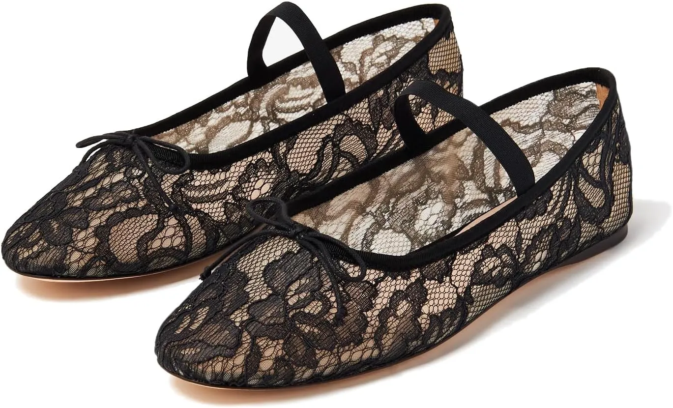 Crystal Mesh Ballet Flats for Women Stretch Band Snip Toe Ballerinas Flats Rhinestone Sparkly Mary Jane Flat Shoes